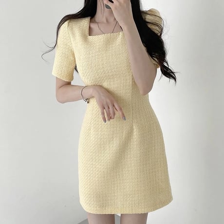 シンプルツイード パフスリーブワンピース 3色展開