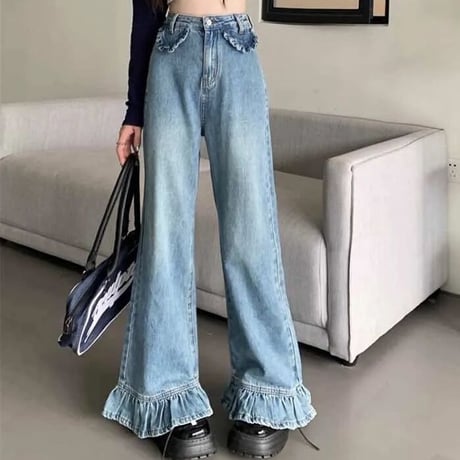 フリルフレア デニムパンツ