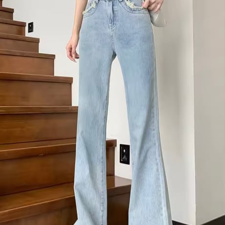 フリンジハイウエストデニムパンツ 4色展開