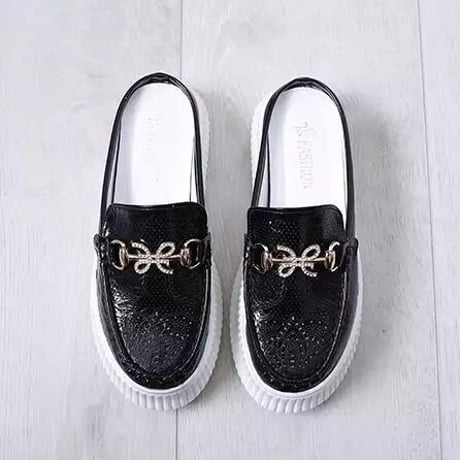 リボンストーンバックル スリッポン 2色展開