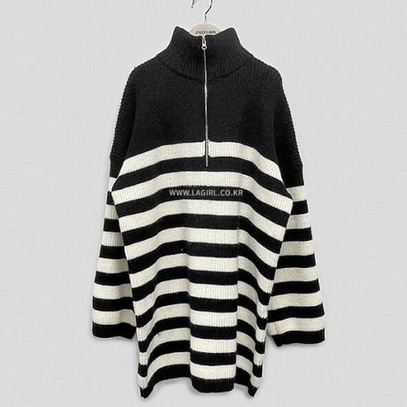 ジッパー ボーダーニットワンピース 2色展開