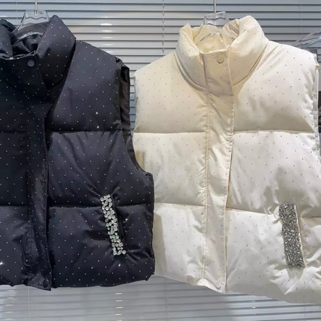 ビジューストーンダウンベスト 2色展開