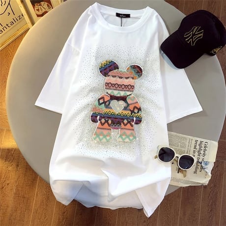 カラフルストーン ビーズベアーTシャツ 2色展開