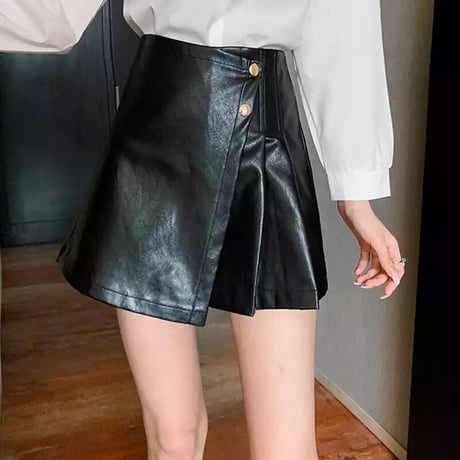 ダブルボタン プリーツスカートパンツ 2色展開