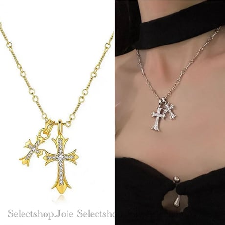 ジルコニア ダブルクロスネックレス 2色展開