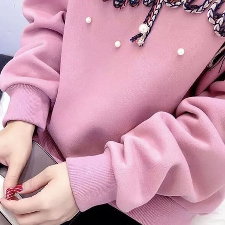 レースネック ステッチパールメッセージトップス 2色展開