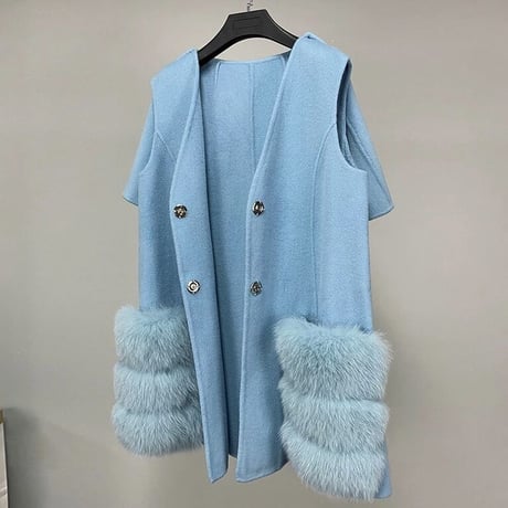 【高品質】フォックスファーポケット カシミヤケープコート 5色展開