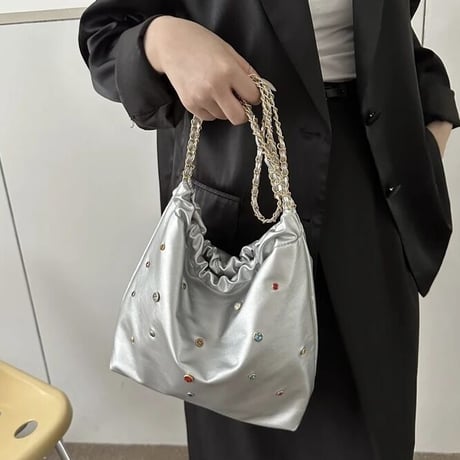 【Black即納】カラフルストーン PUレザーバッグ 4色展開