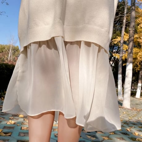 シフォンヘム アイボリーワンピース