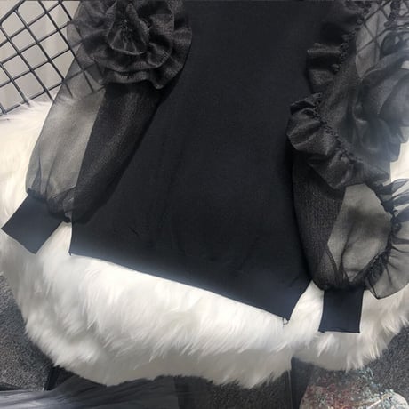 フラワーシースルースリーブ ニット 3色展開