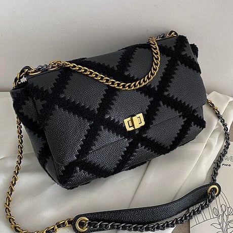 チェックデザイン PUレザーバッグ 4色展開