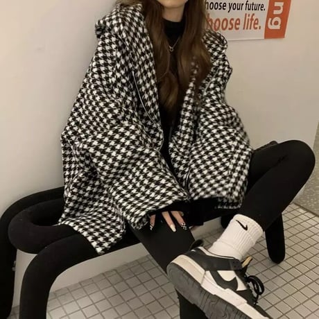 オーバーフーディ 千鳥格子ジッパージャケット
