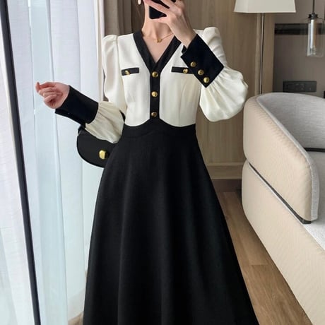 バイカラー フレンチワンピース