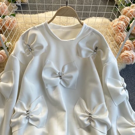 ビジューリボンステッチ スウェットトップス 2色展開