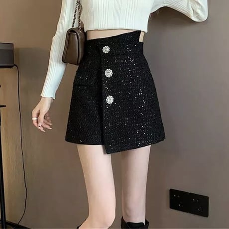 フラワーモチーフ ラメフェイクパンツ 2色展開