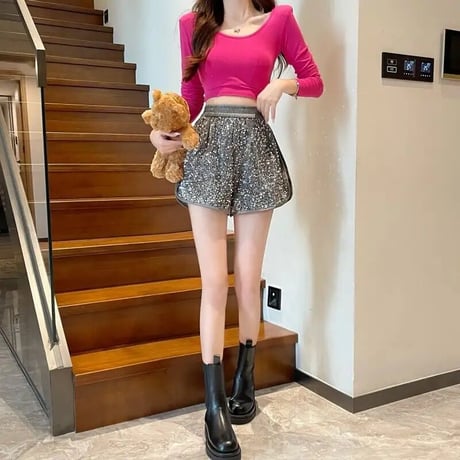 スリットスパンコール ショートパンツ 2色展開