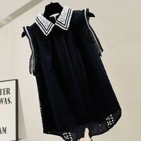 【Black Sサイズ即納】モノトーンフリル カラーレースブラウス 2色展開