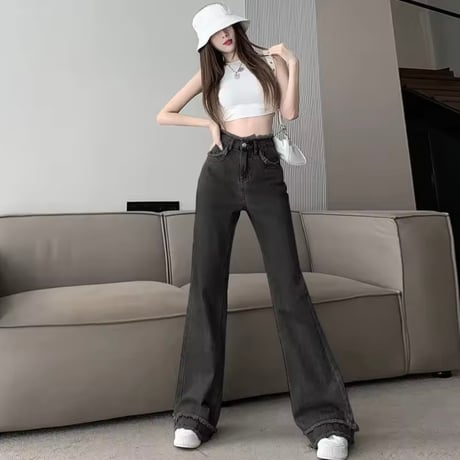 フリンジハイウエストデニムパンツ 4色展開