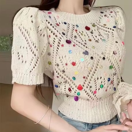カラフルスパンコールサマーニット