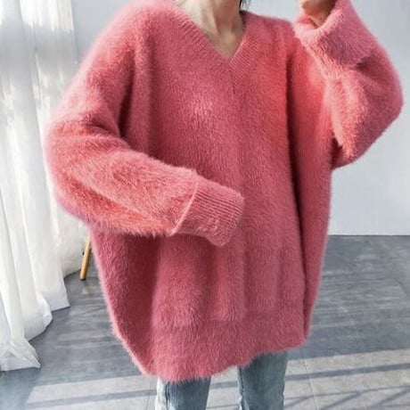 ルーズVネック モヘアニット 9色展開