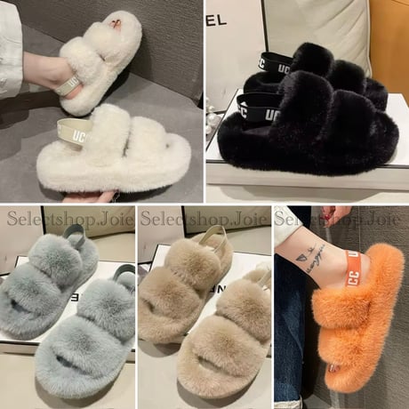 ロゴバンド ファーサンダル 5色展開