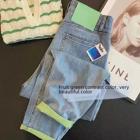 ポイントグリーン デニムパンツ