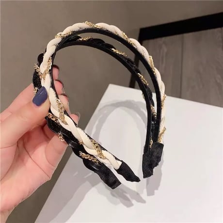 【Black.Navy即納】ゴールドチェーン カチューシャ 3色展開