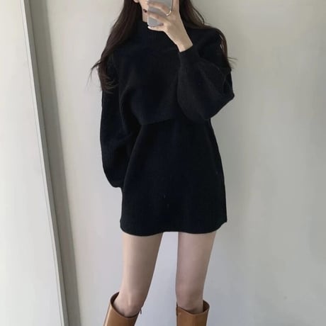 ショートニット ワンピースセット 3色展開