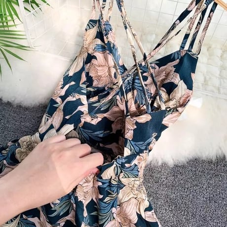 【Pink Sサイズ即納】バッククロス フラワーワンピース 4色展開