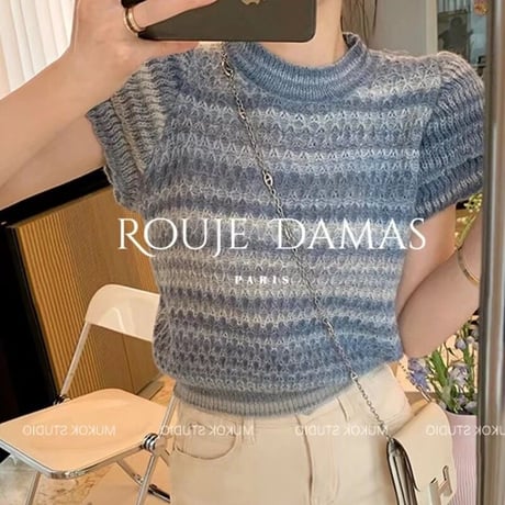 ワッフルストライプ サマーニットトップス 2色展開