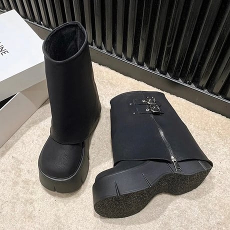 サイドジッパー ミッドカーフブーツ 2色展開