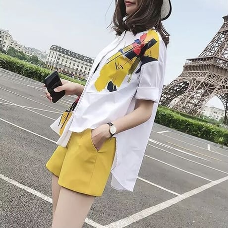 イエローペイントブラウス パンツセット