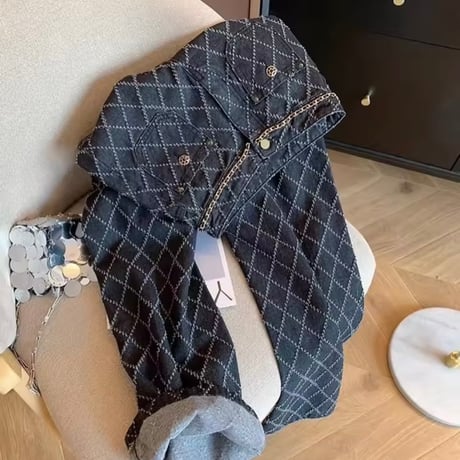 ウエストチェーンチェックデニムパンツ