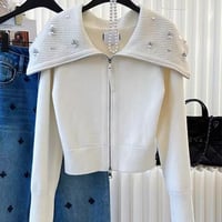 ビジューニットジッパーカーディガン