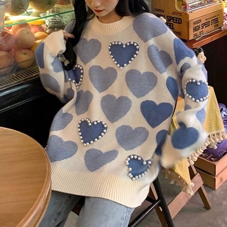 ポイントパールハートニット 2色展開