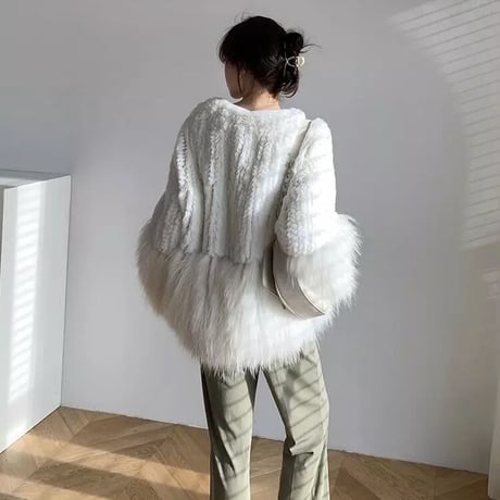 ボリュームファーパッチワーク コート 2色展開