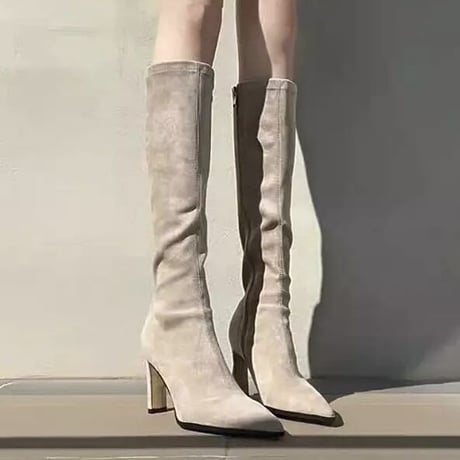 サイドジッパー スエードロングブーツ 2色展開