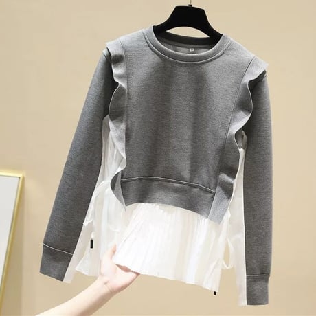 シフォンドッキング フリルスウェットトップス