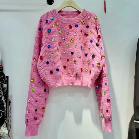 カラフルビジュー ショートニット 2色展開