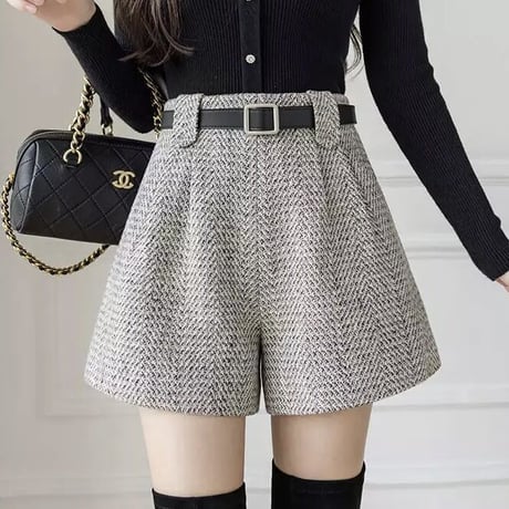 ハイウエスト ワイドレッグショートパンツ