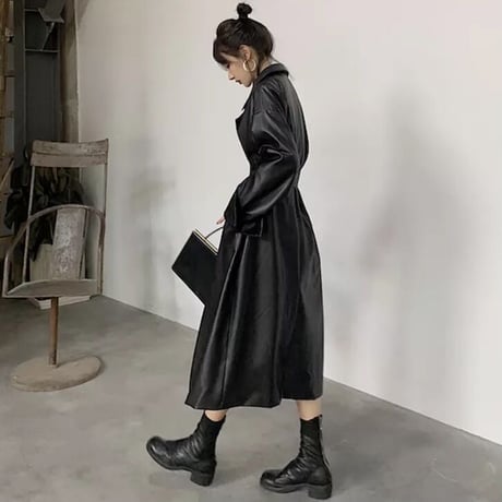 ロングスリーブ レザートレンチコート