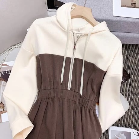 バイカラー フーディワンピース 2色展開