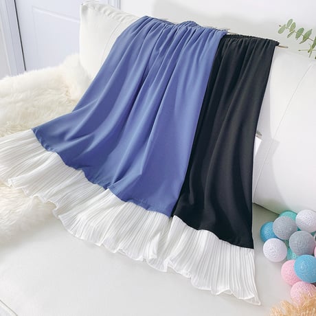 【Blue即納】シフォンプリーツヘムスカート 2色展開