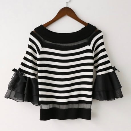 フリルスリーブ シースルートップス 4色展開