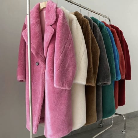 アルパカボア テディロングコート 6色展開