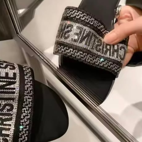 ラインストーンフラットサンダル 3色展開