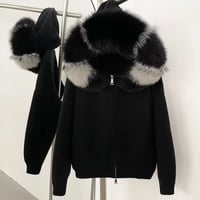 ストライプフォックスファーフードジャケット 3色展開