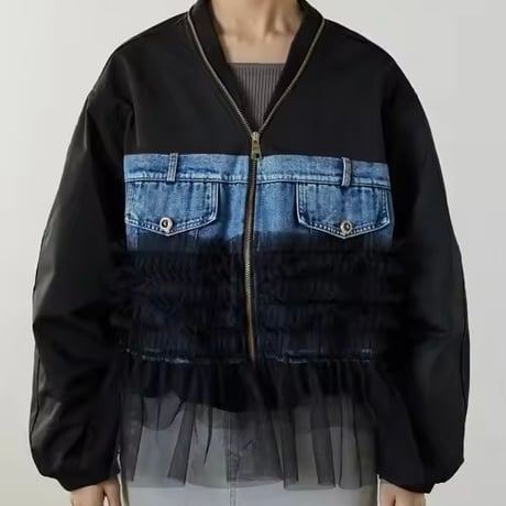 チュールパッチワークデニムジャケット 3色展開