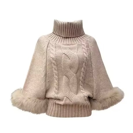 ハイネックケーブルファーポンチョ 3色展開