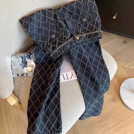 ウエストチェーンチェックデニムパンツ